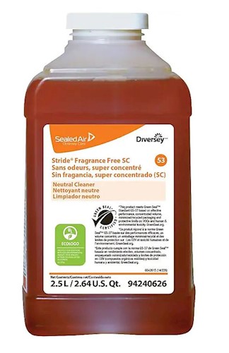 Diversey Cleaner, Stride Neutral, J-Fill, Fragrance-Free, 2.5 LITERS, 2/CT