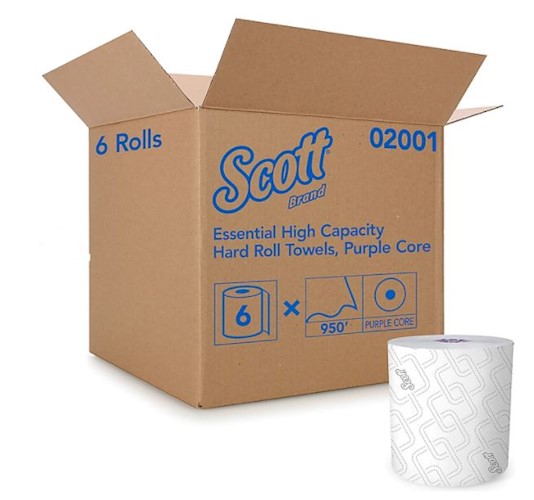 Scott Essential Hardwound Paper Towels, 1-Ply, 950 ft, White, 1.75″ Core