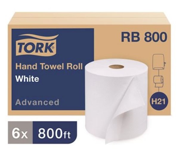 Tork Advanced Hardwound Paper Towels, White, 800 ft per Roll, 6 Rolls per Case