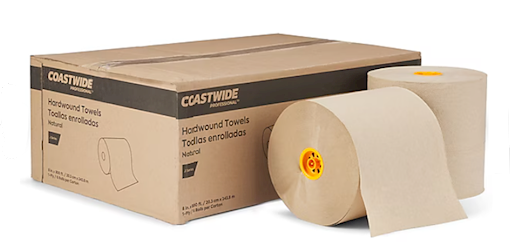 Coastwide Professional J-Series Hardwound Paper Towels, 1-Ply, 800 ft per Roll, 6 Rolls per Case