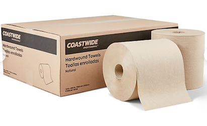 Coastwide Professional Hardwound Paper Towels, Natural, 1-Ply, 800 ft per Roll, 6 Rolls per Case