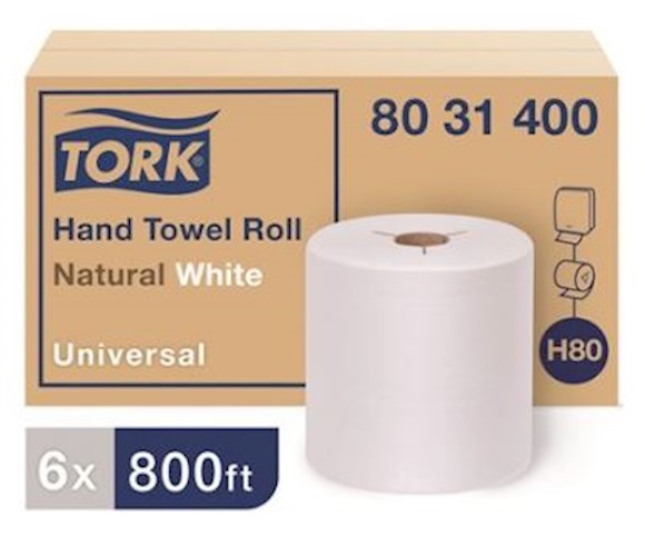 Tork Natural White Hardwound Paper Towels, 8 inch, 800 ft per Roll, 6 Rolls per Case