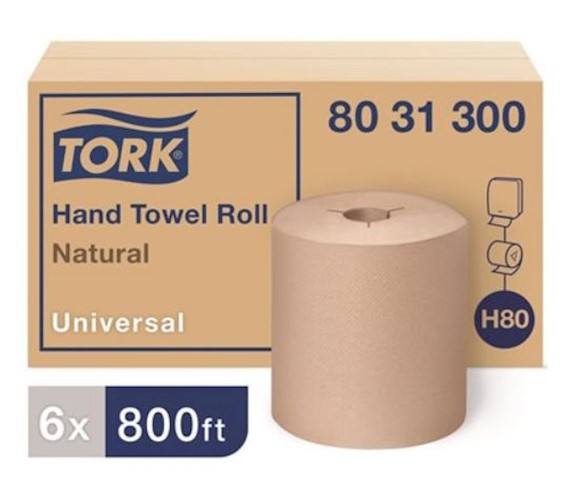 Tork Natural Hardwound Paper Towels, 800 ft per Roll, 6 Rolls per Case