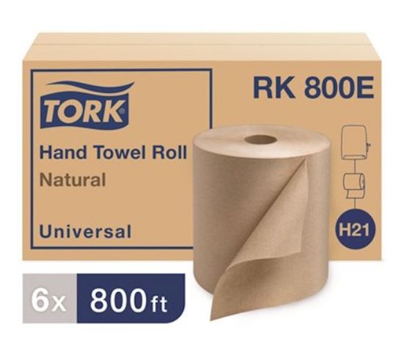 Tork Natural Hardwound Paper Towels, 800 ft per Roll, 6 Rolls per Case