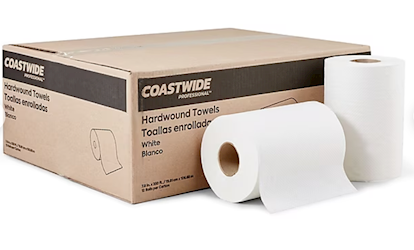 Coastwide Professional Hardwound Paper Towels, White, 1-Ply, 350 ft per Roll, 12 Rolls per Case