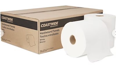 Coastwide Professional Hardwound Paper Towels, White, 1-Ply, 800 ft per Roll, 6 Rolls per Case
