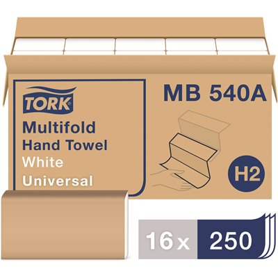 Tork Universal Multifold Paper Towels, White, 250 Sheets/Pack, 16 Packs/Case