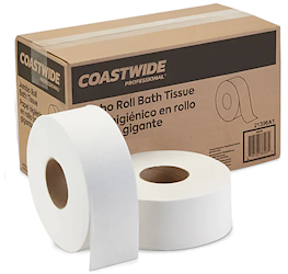 Coastwide Professional Jumbo Toilet Tissue, Recycled, 2-Ply, White, 1000 ft per Roll, 6 Rolls per Case