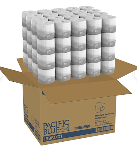 Georgia Pacific Pacific Blue 1-Ply Toilet Tissue, Inner-Wrapped, White, 550 Sheets per Roll, 80 Rolls per Case