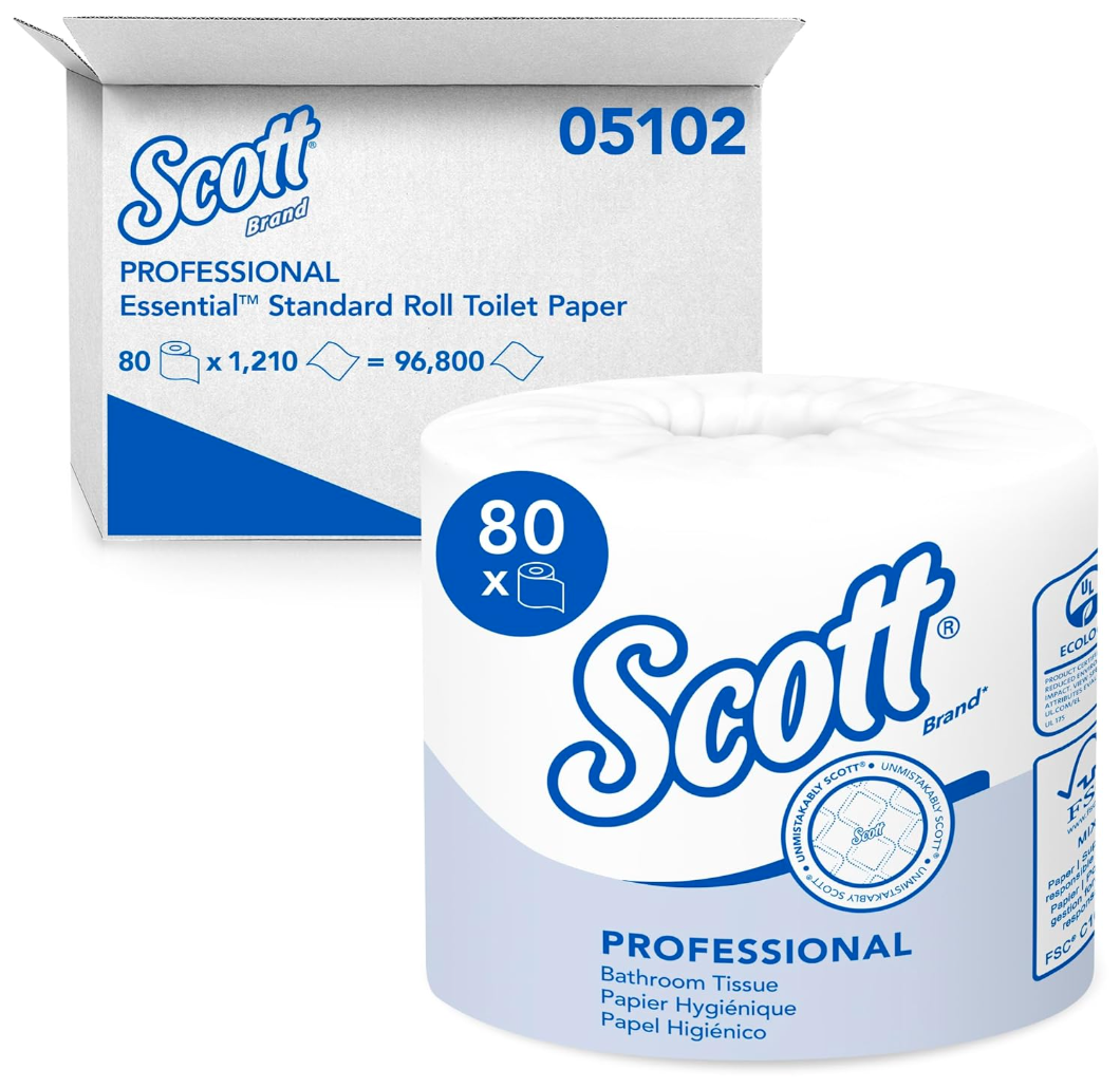 Scott 1-Ply Toilet Tissue, Standard Rolls, White, 1210 Sheets per Roll, 80 Rolls per Case