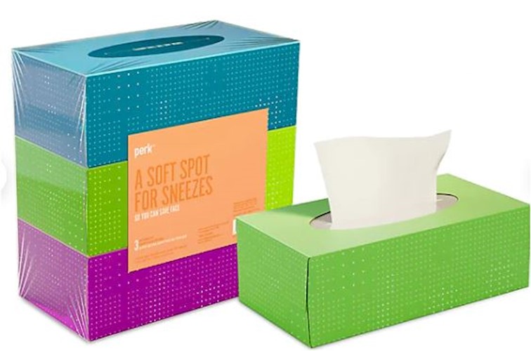 Perk Standard Ultra Soft Facial Tissue, 2-Ply, 160 Sheets per Box, 3 Boxes per Case