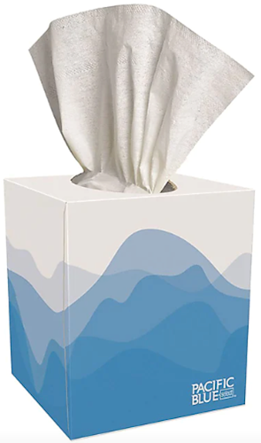 Pacific Blue Cube Facial Tissues, 2-Ply, 100 Tissues per Box, 36 Boxes per Case