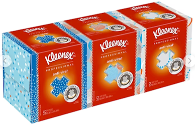 Kleenex Cube Antiviral Facial Tissues, 3-Ply, White, 55 Sheets per Box, 3 Boxes per Case