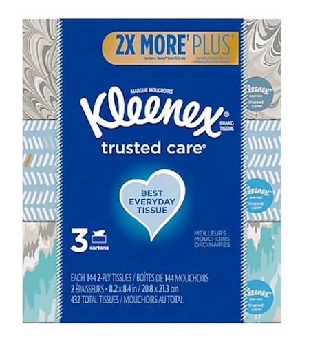 Kleenex Flat Box Facial Tissues, 2-Ply, 144 Sheets per Box, 3 Boxes per Case