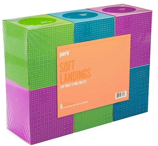 Perk Standard Ultra Soft Facial Tissues, 2-Ply, 95 Sheets per Box, 6 Boxes per Case