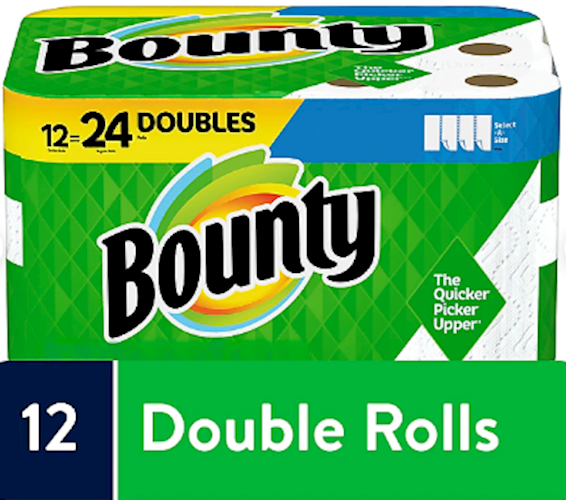 Bounty 2-Ply Kitchen Roll Paper Towels, 98 Sheets per Roll, 12 Double Rolls per Case