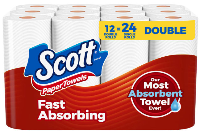 Scott 1-Ply Kitchen Roll Paper Towels, 102 Sheets per Roll, 12 Mega Rolls per Case