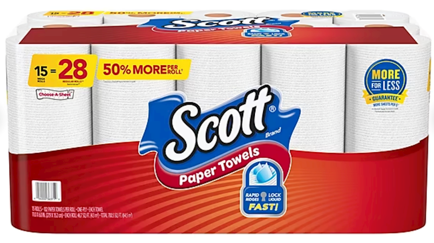 Scott 1-Ply Kitchen Roll Paper Towels, 102 Sheets per Roll, 15 Rolls per Case