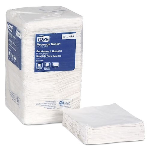 Tork 1-Ply White Beverage Napkins, 500/Pack, 8 Packs/Case