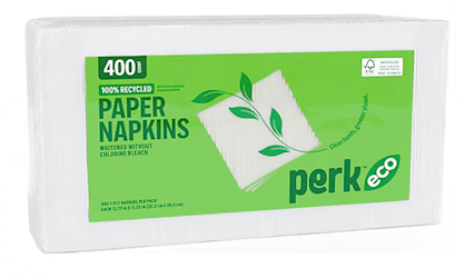 Perk Recycled 1-Ply White Napkins, 400/Case