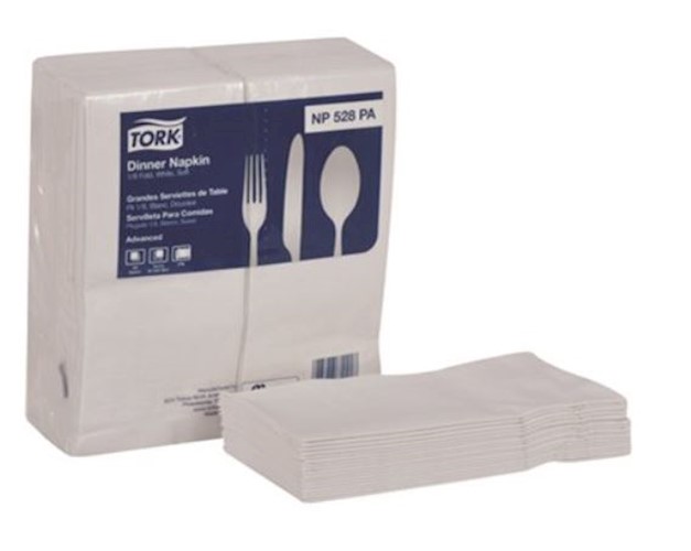 Tork Advanced White 1/8 Fold Dinner Napkins with Key Emboss, 100/Pack, 28 Packs/Case