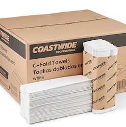 Coastwide Professional White 1-Ply C-Fold Paper Towels, 150 Sheets/Pack, 2400/Case