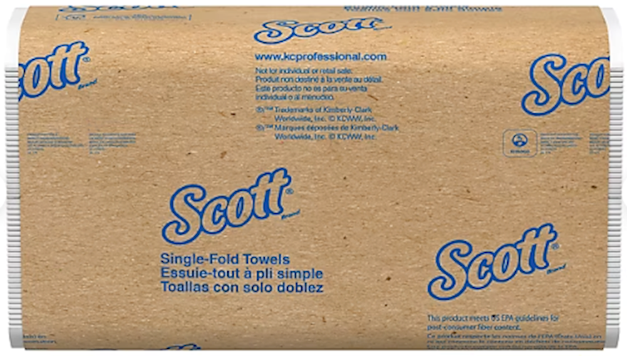 Scott Recycled 1-Ply Single Fold Paper Towels, 250 Sheets/Pack, 16 Packs/Case